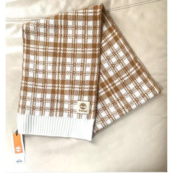 Timberland Wheat Plaid Soft Knit Buffalo Plaid Scarf 10" x 68" NWT - Picture 1 of 4